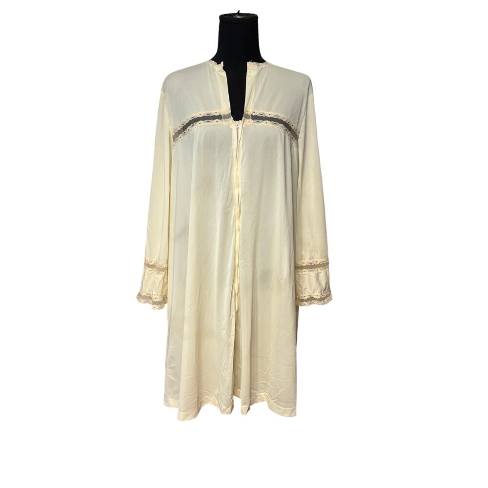 Vintage Formfit Rogers Ivory Zip up Gown Lace Trim Nightgown L 14-16